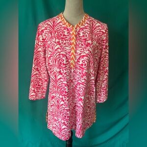 J McGlaughlin for Dillard’s Pink, Orange, and White Patterned Women's Top, NWOT